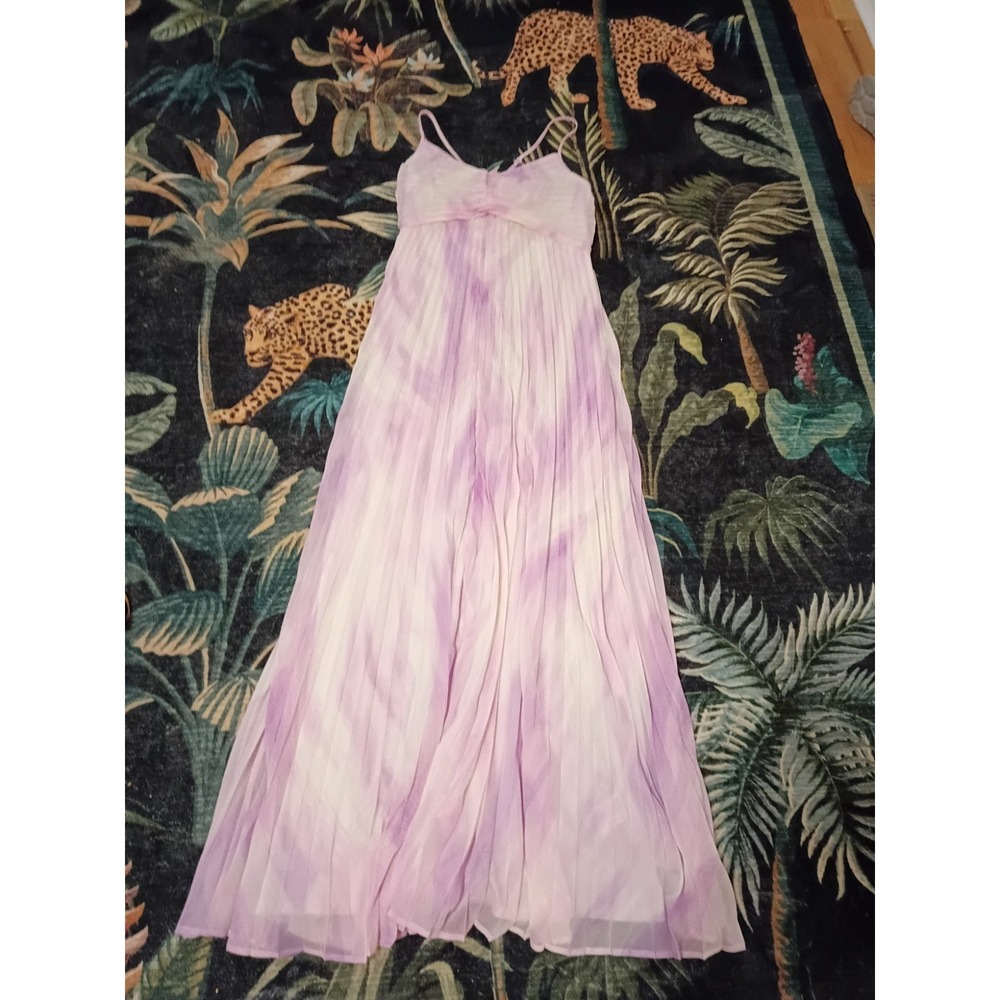 Express Women's S Small Pleated Chiffon Tie Dye Maxi Dress Purple Pink
